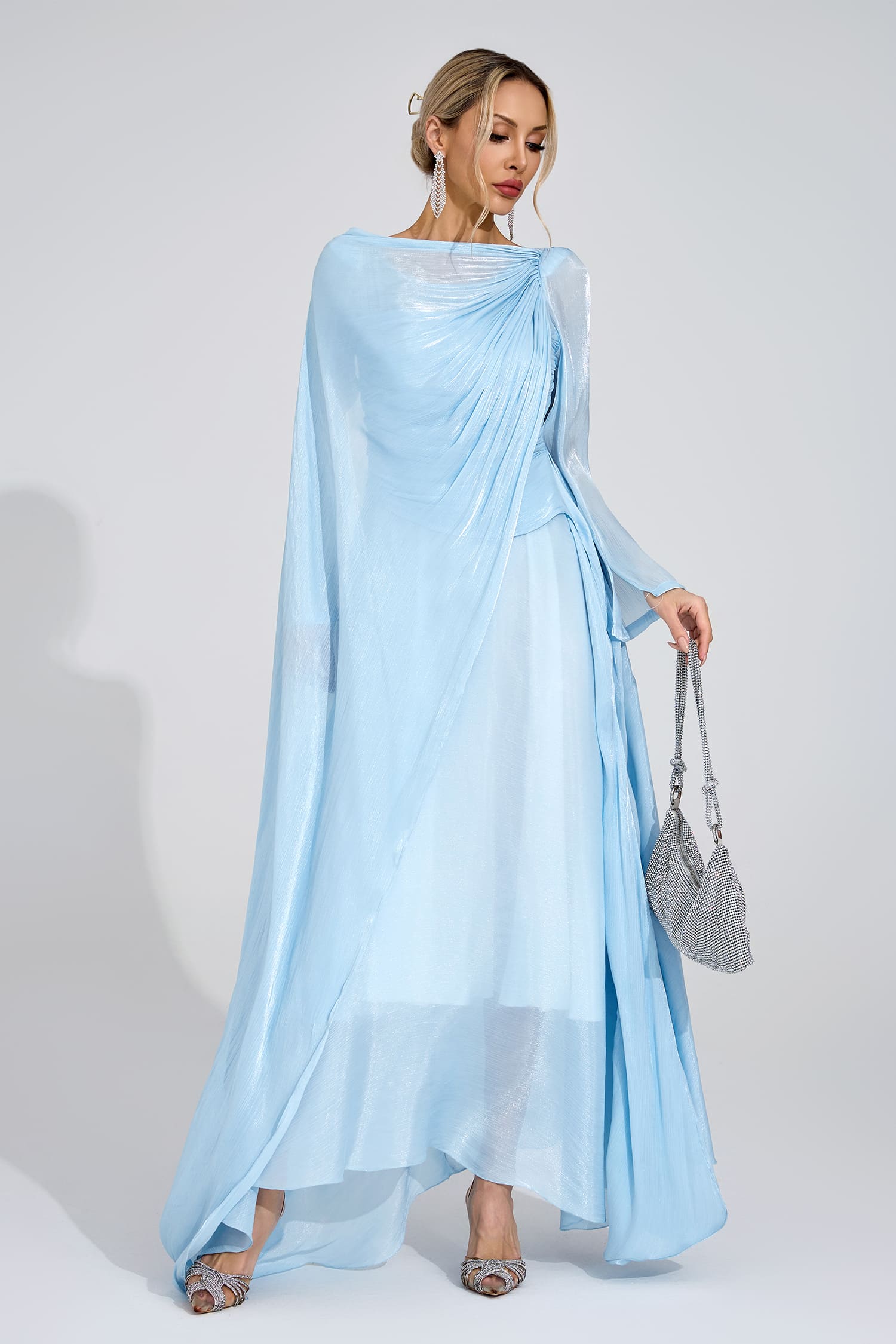 Ilmaro Cambridge Blue Cape Maxi Dress