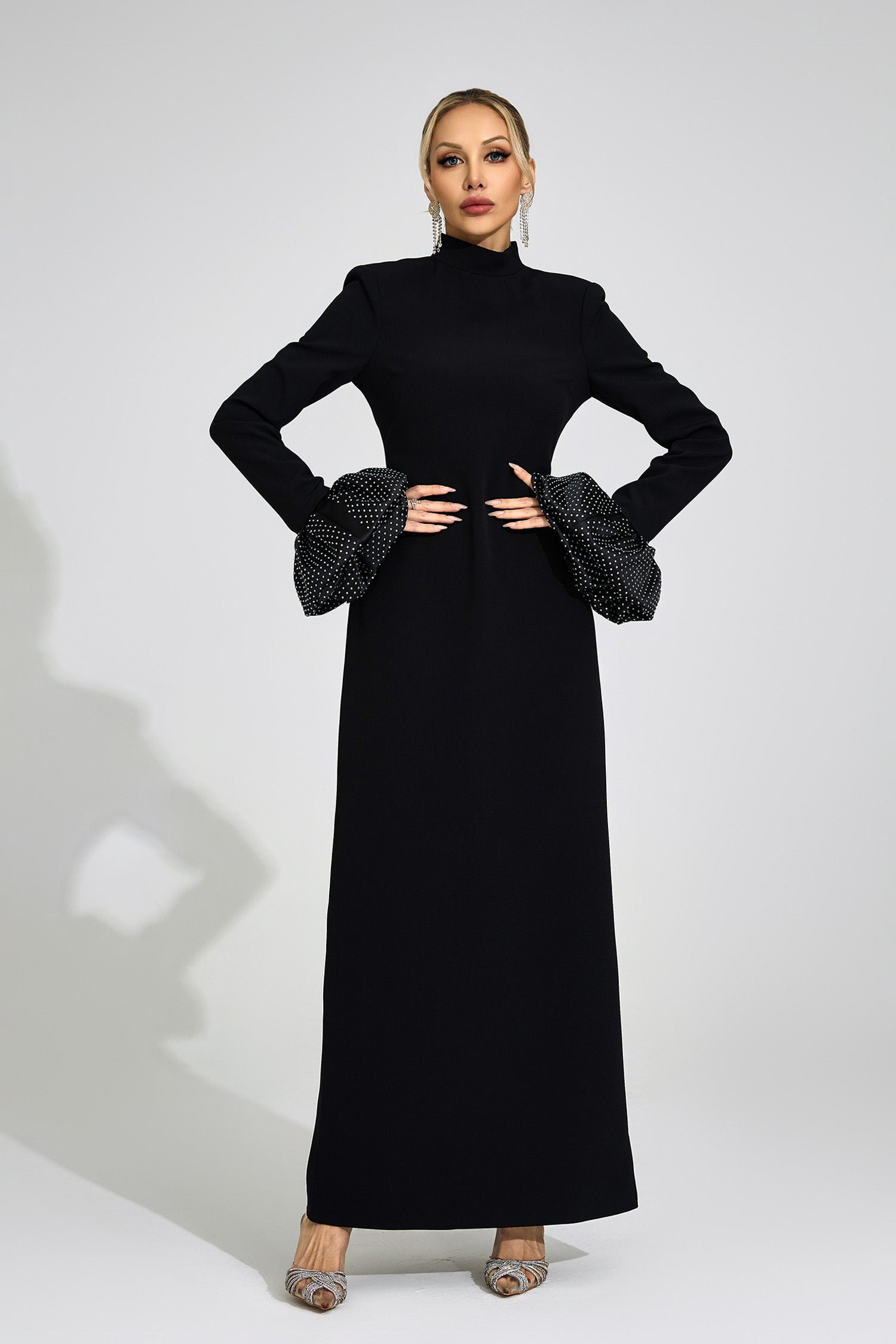 Myravion Black Puff Sleeve Maxi Dress