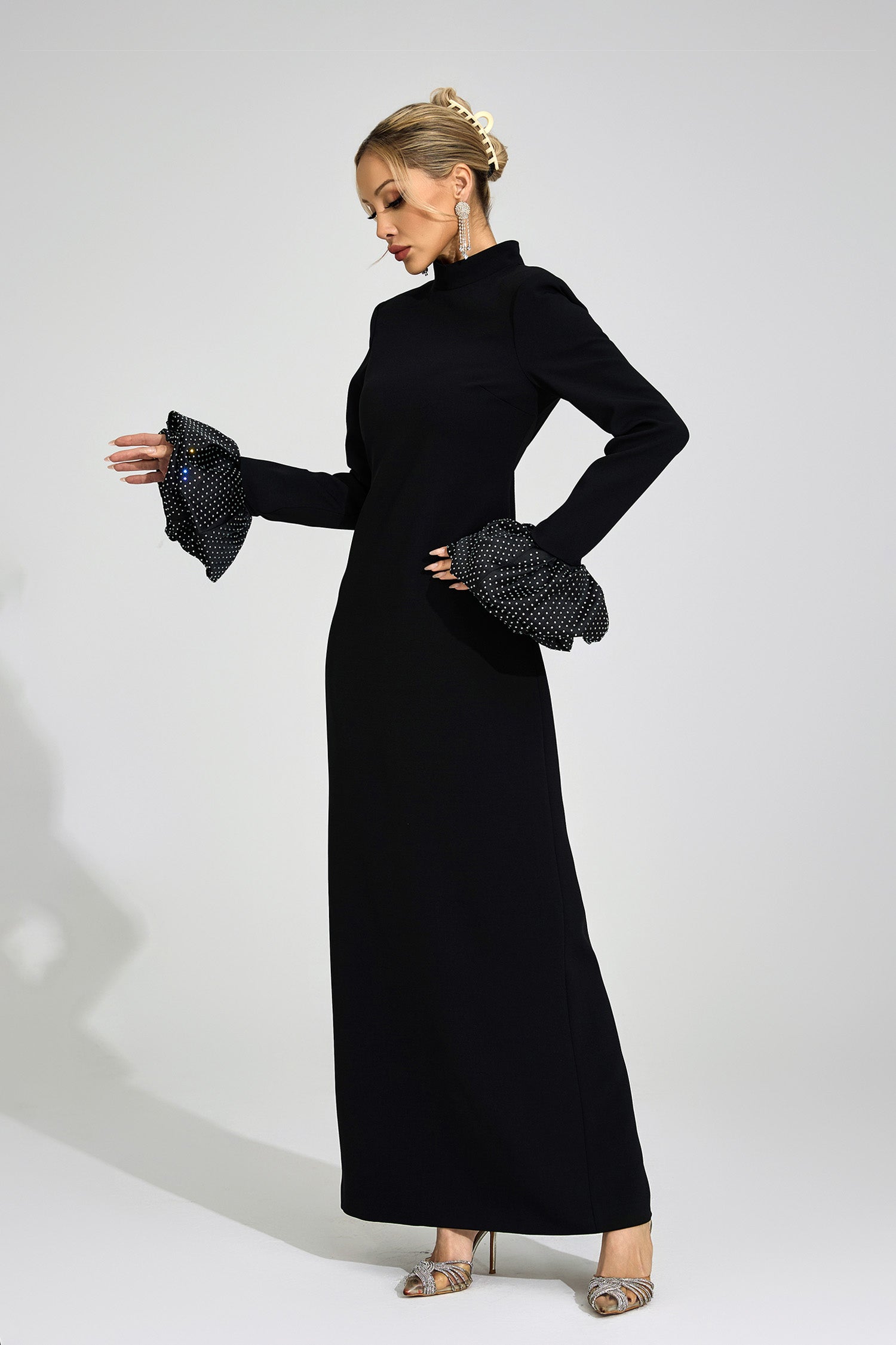 Myravion Black Puff Sleeve Maxi Dress