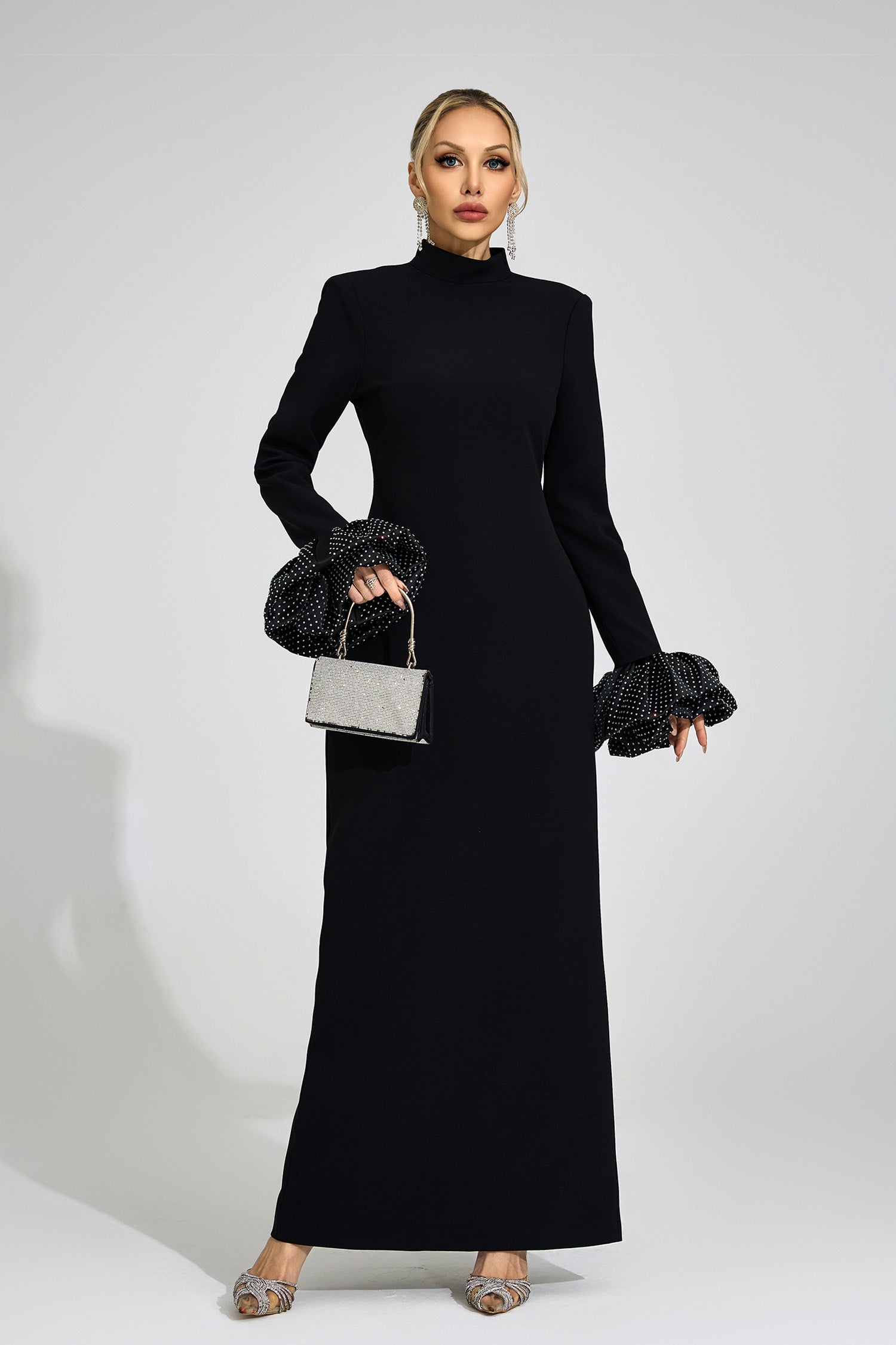 Myravion Black Puff Sleeve Maxi Dress