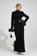 Myravion Black Puff Sleeve Maxi Dress