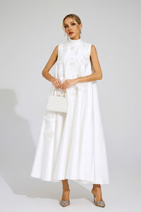 Gianni Flowers Sleeveless Dress In White