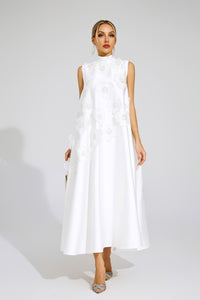 Gianni Flowers Sleeveless Dress In White