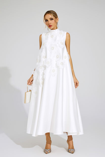 Gianni Flowers Sleeveless Dress In White