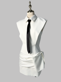 Xanriel Folded Collar Bow Mini Dress