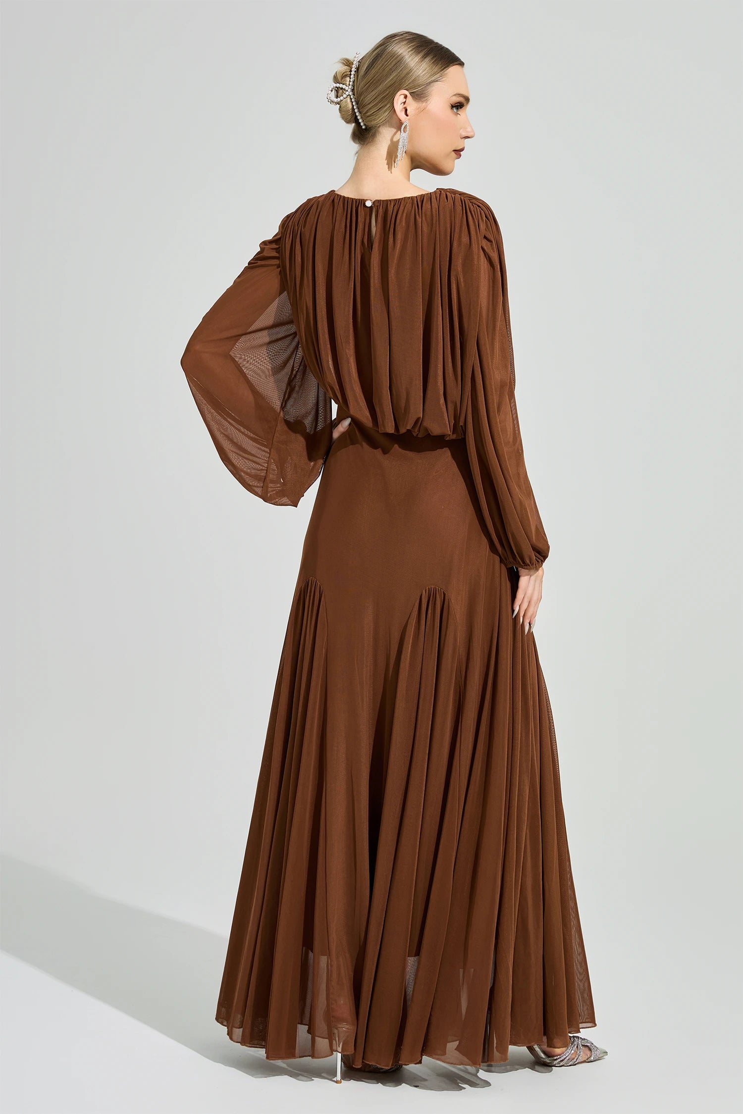 Laxory Brown Pleated Maxi Dress