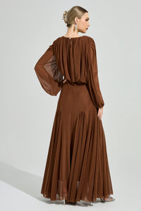 Laxory Brown Pleated Maxi Dress