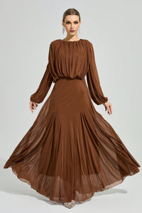 Laxory Brown Pleated Maxi Dress