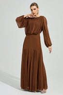 Laxory Brown Pleated Maxi Dress