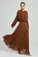 Laxory Brown Pleated Maxi Dress