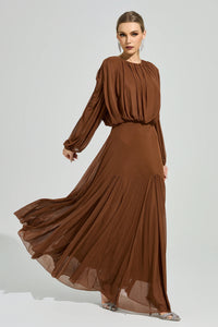 Laxory Brown Pleated Maxi Dress
