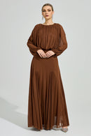 Laxory Brown Pleated Maxi Dress