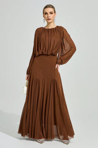 Laxory Brown Pleated Maxi Dress