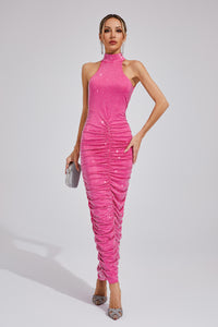 Yvithra Diamond Maxi Dress In Rose Red