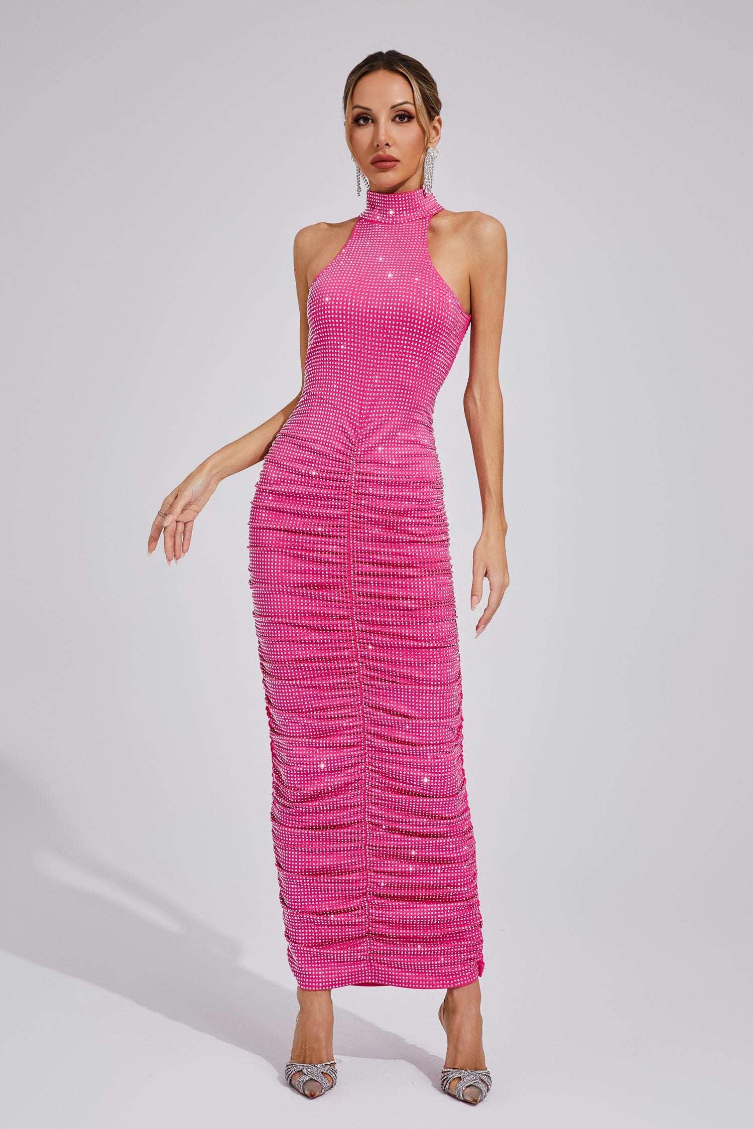 Yvithra Diamond Maxi Dress In Rose Red