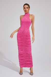 Yvithra Diamond Maxi Dress In Rose Red