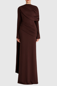 Euleta Shawl Draped Maxi Dress In Brown
