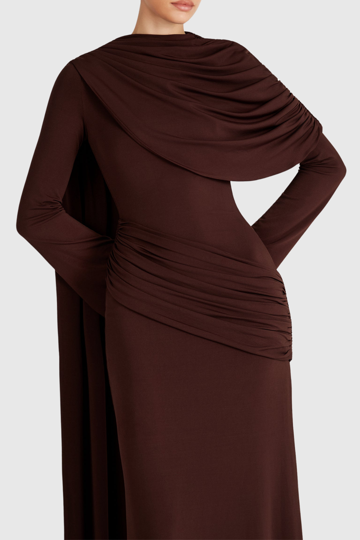 Euleta Shawl Draped Maxi Dress In Brown