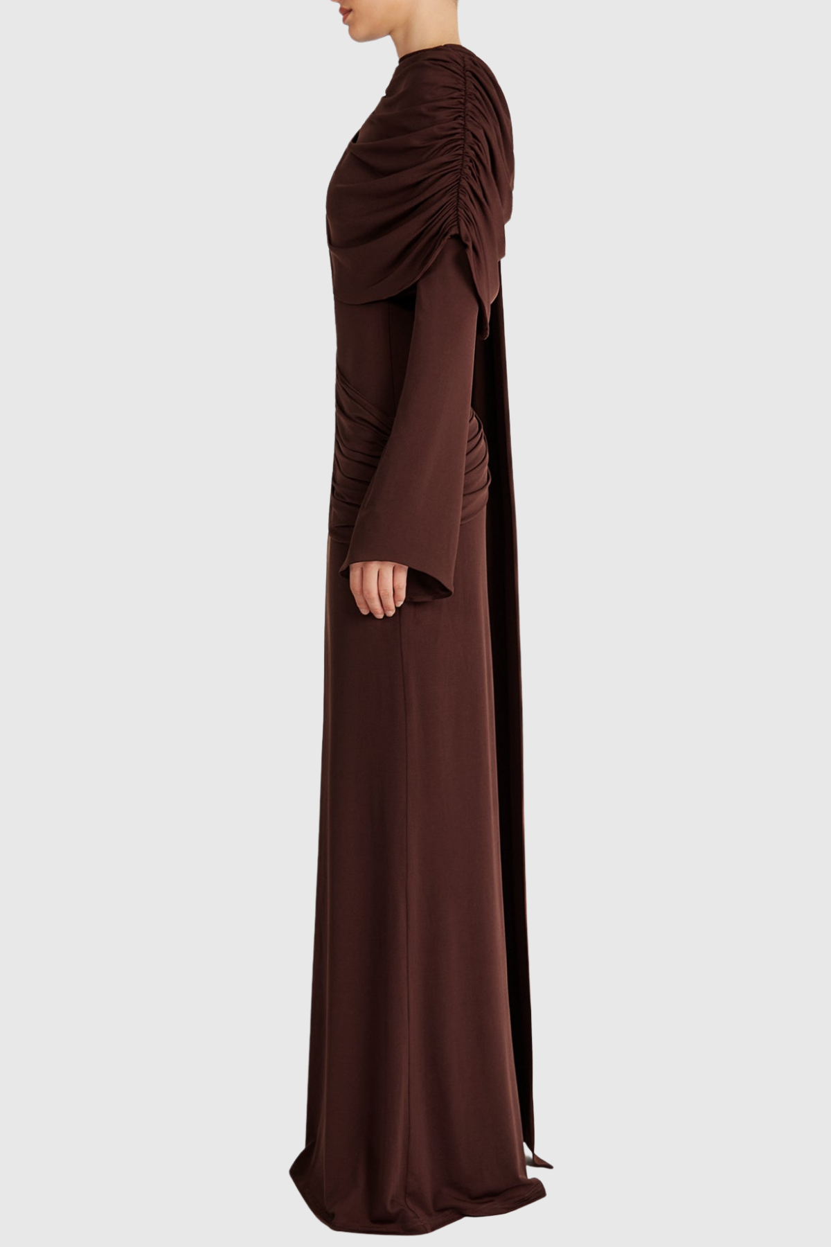 Euleta Shawl Draped Maxi Dress In Brown
