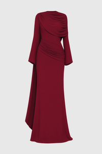 Euleta Shawl Draped Maxi Dress In Wine
