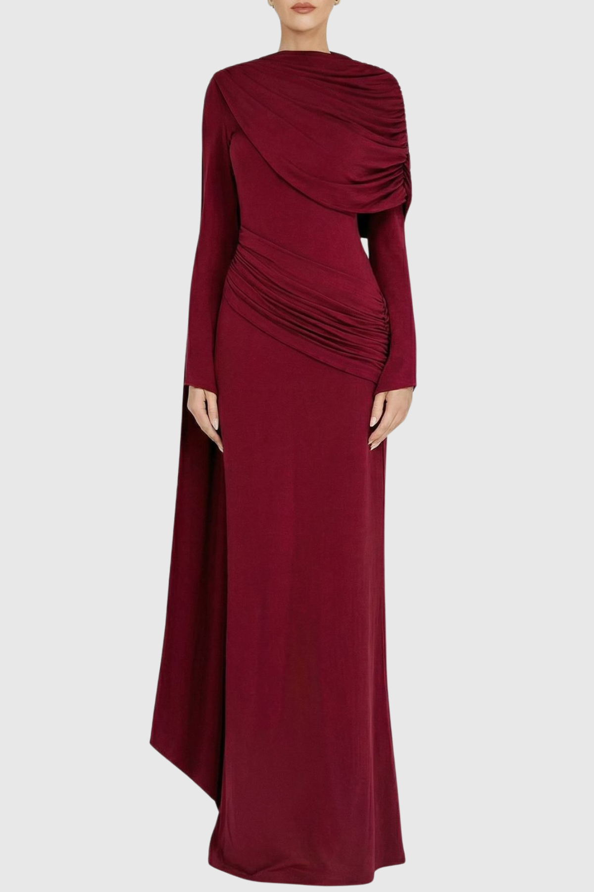 Euleta Shawl Draped Maxi Dress In Wine