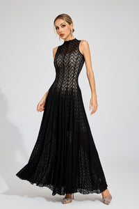Eryndel Lace Sleeveless Maxi Dress In Black
