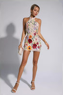 Margo Flesh Pink Floral Embroidery Dress