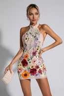 Margo Flesh Pink Floral Embroidery Dress