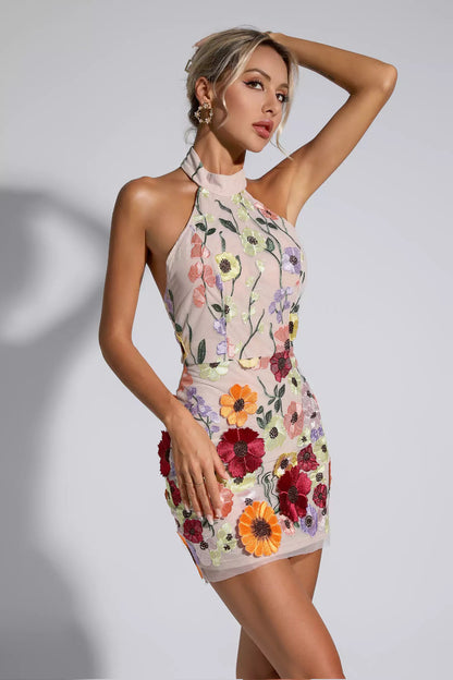 Margo Flesh Pink Floral Embroidery Dress