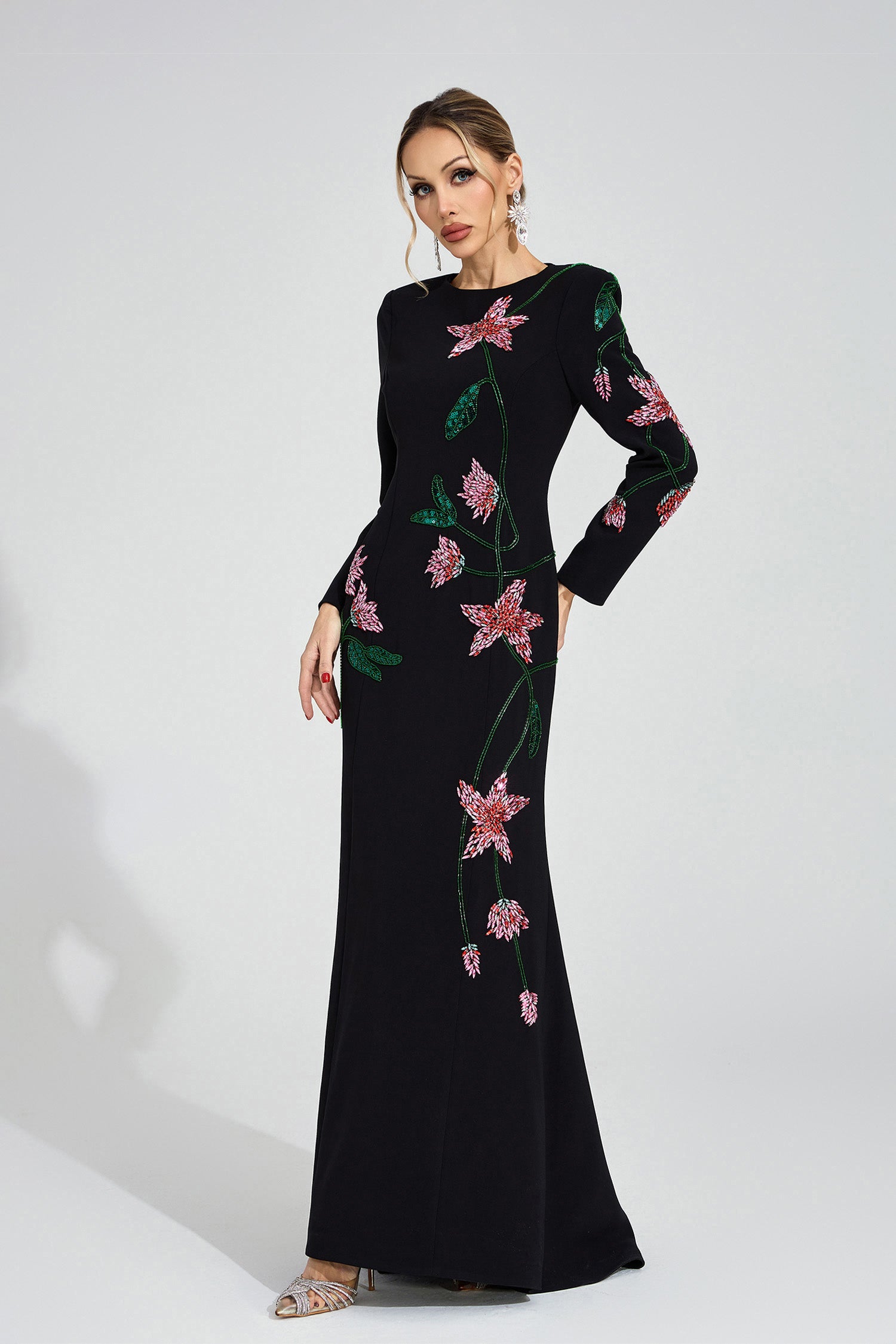 Aerthion Black Floral Maxi Dress