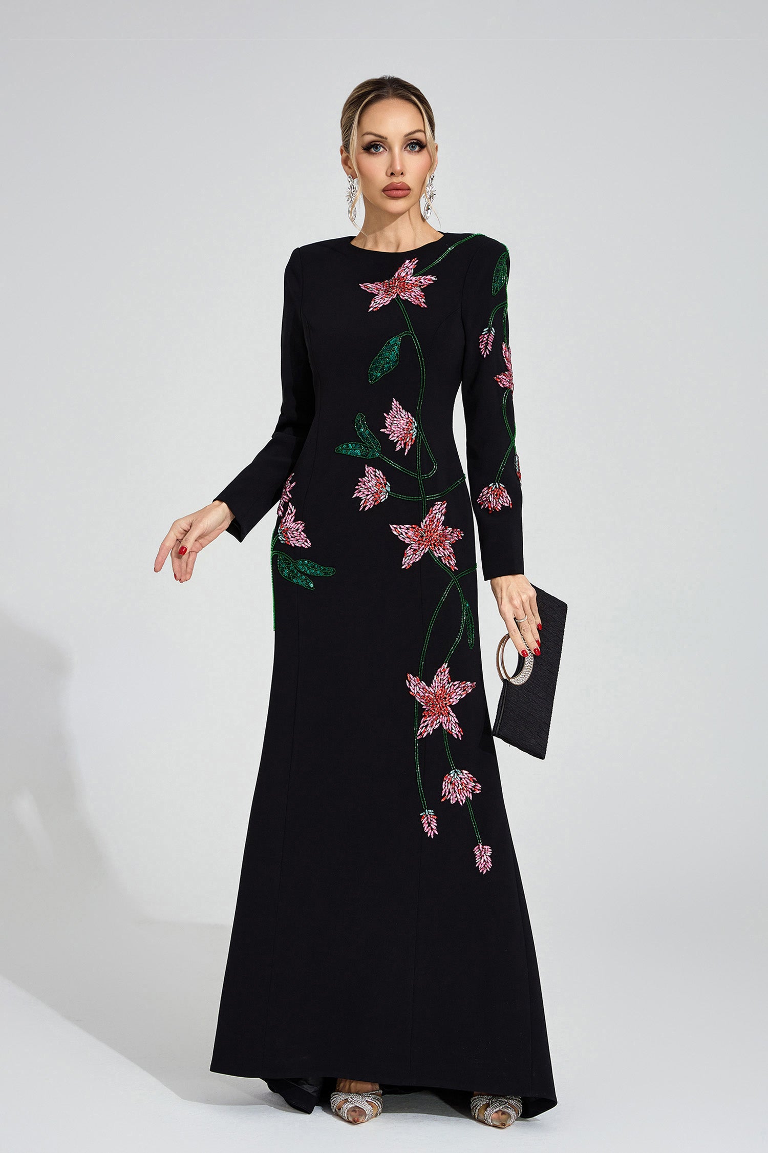 Aerthion Black Floral Maxi Dress