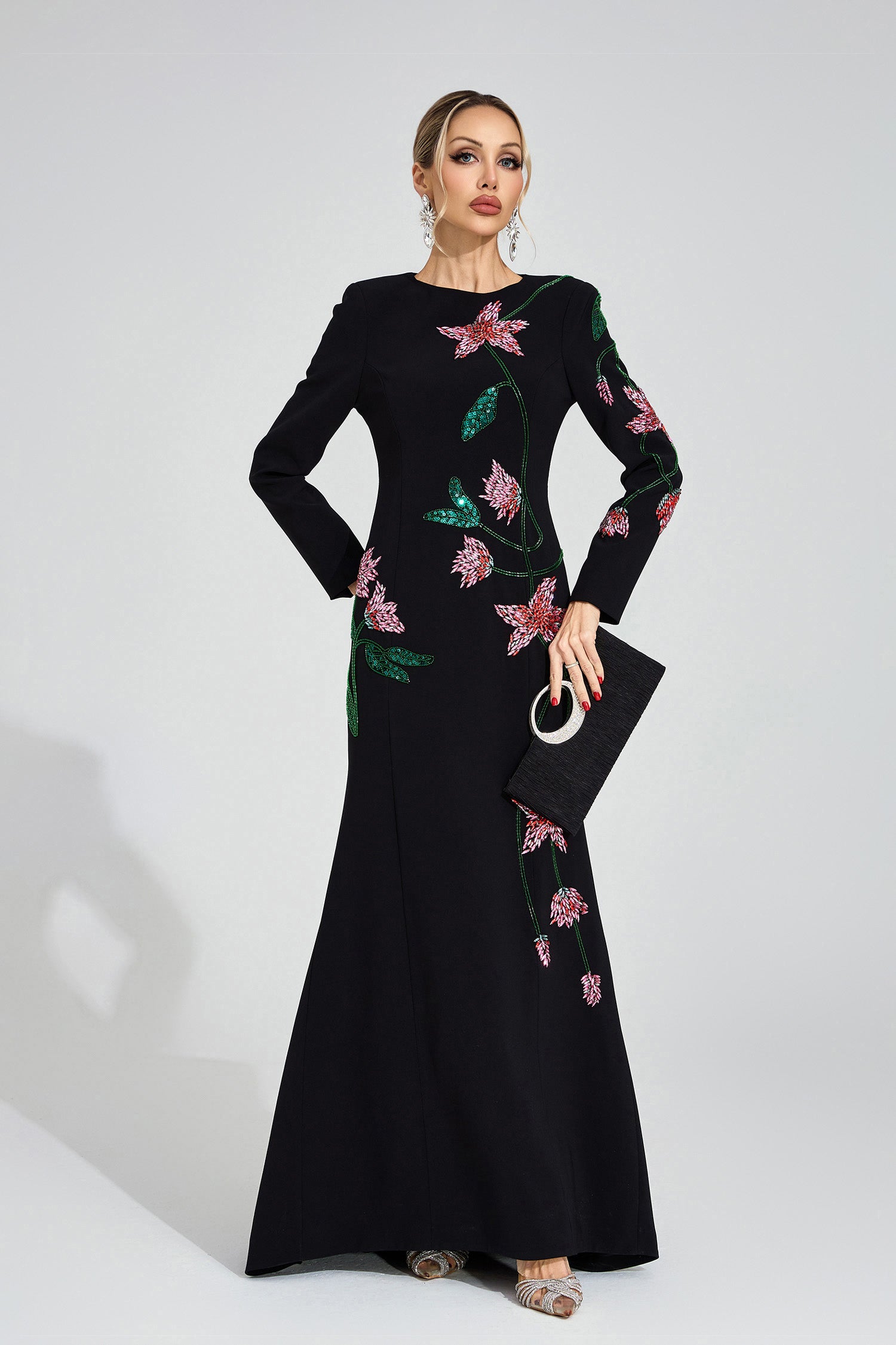 Aerthion Black Floral Maxi Dress