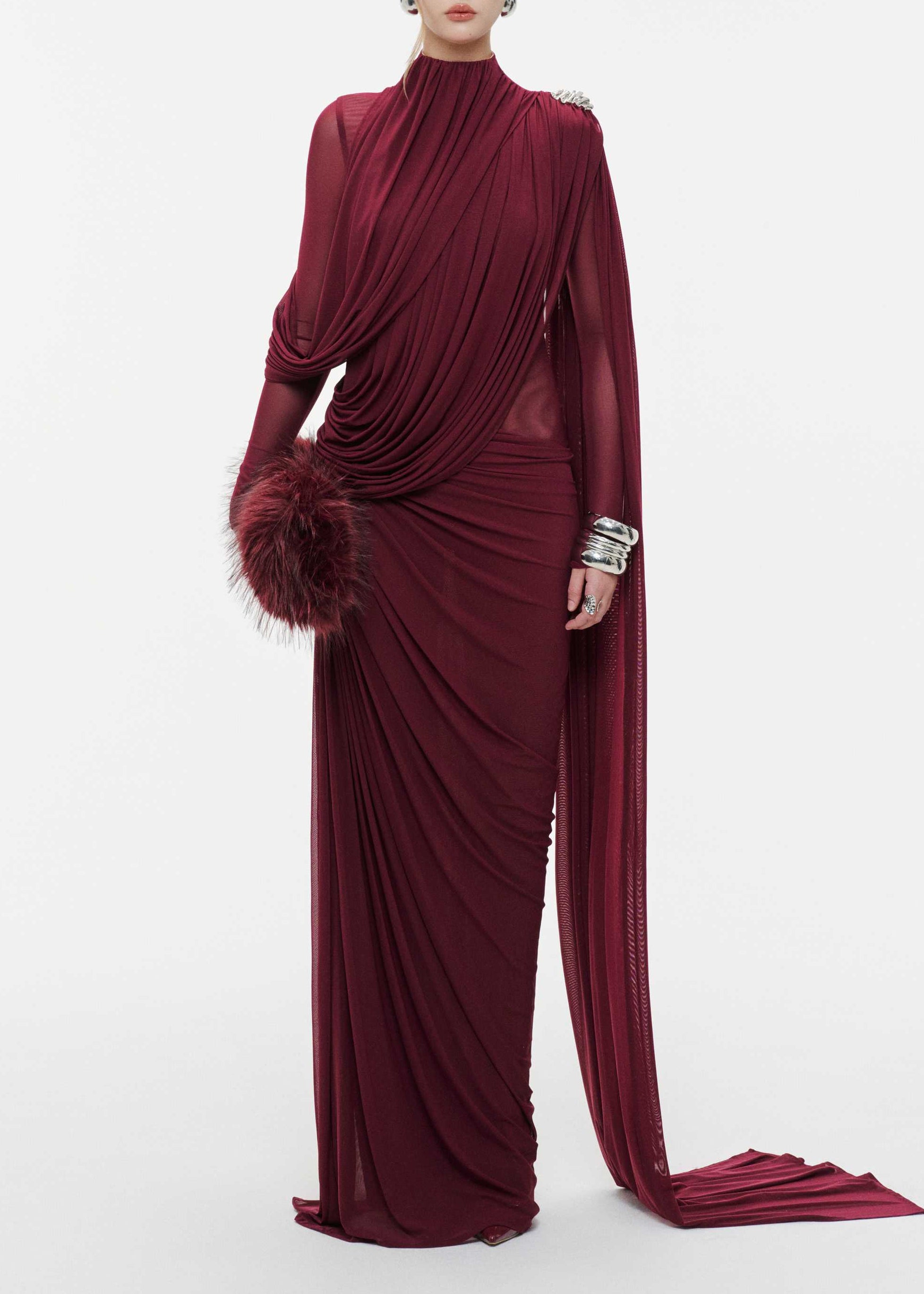 Ditza Asymmetrical Ribbon Ruched Maxi Dress