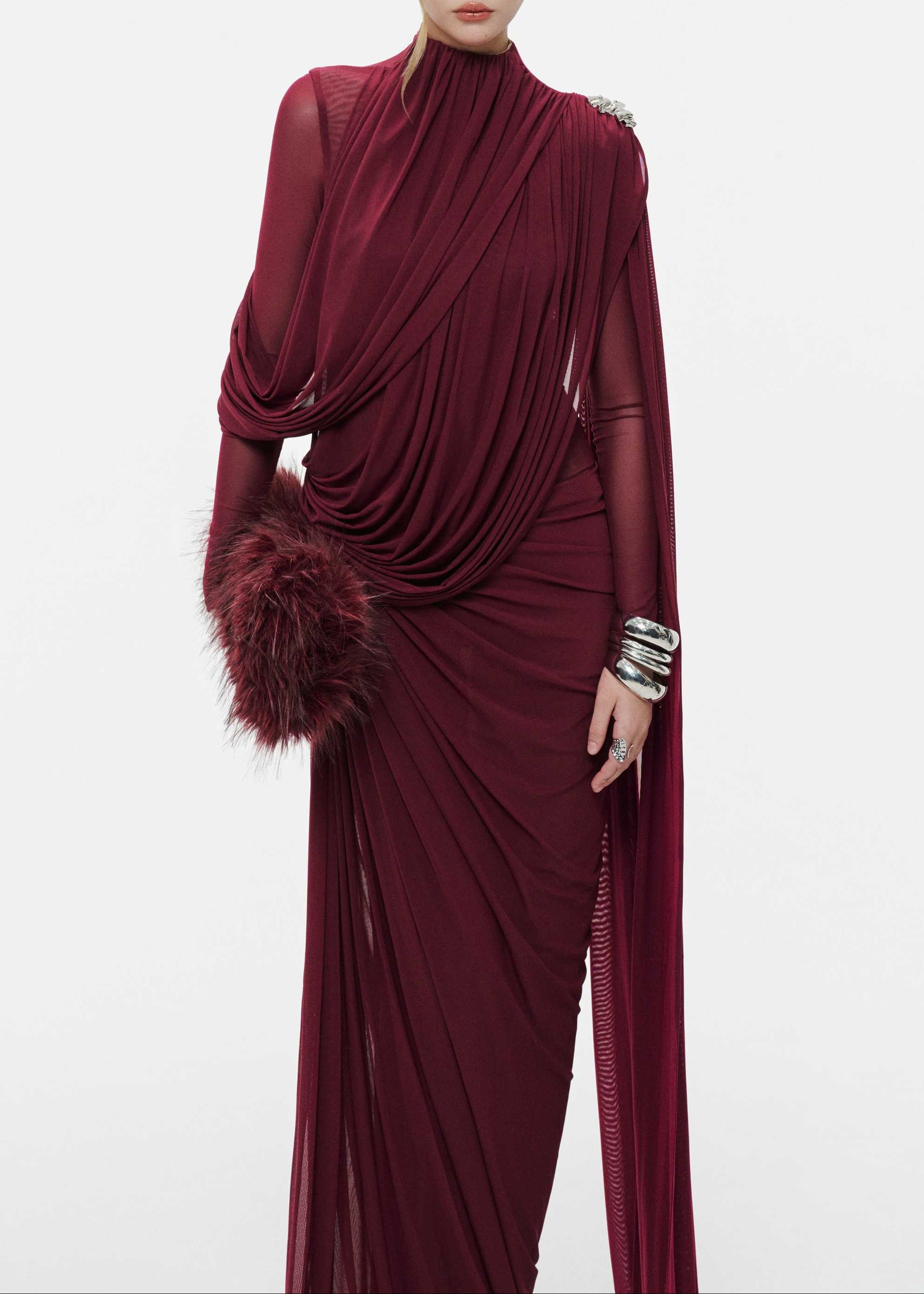 Ditza Asymmetrical Ribbon Ruched Maxi Dress