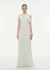 Osenia Pleated Draped Shoulder Maxi Dress