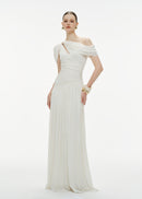 Osenia Pleated Draped Shoulder Maxi Dress