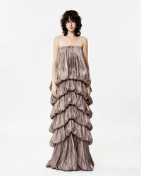 Hylrek Strapless Tiered Maxi Dress In Grey