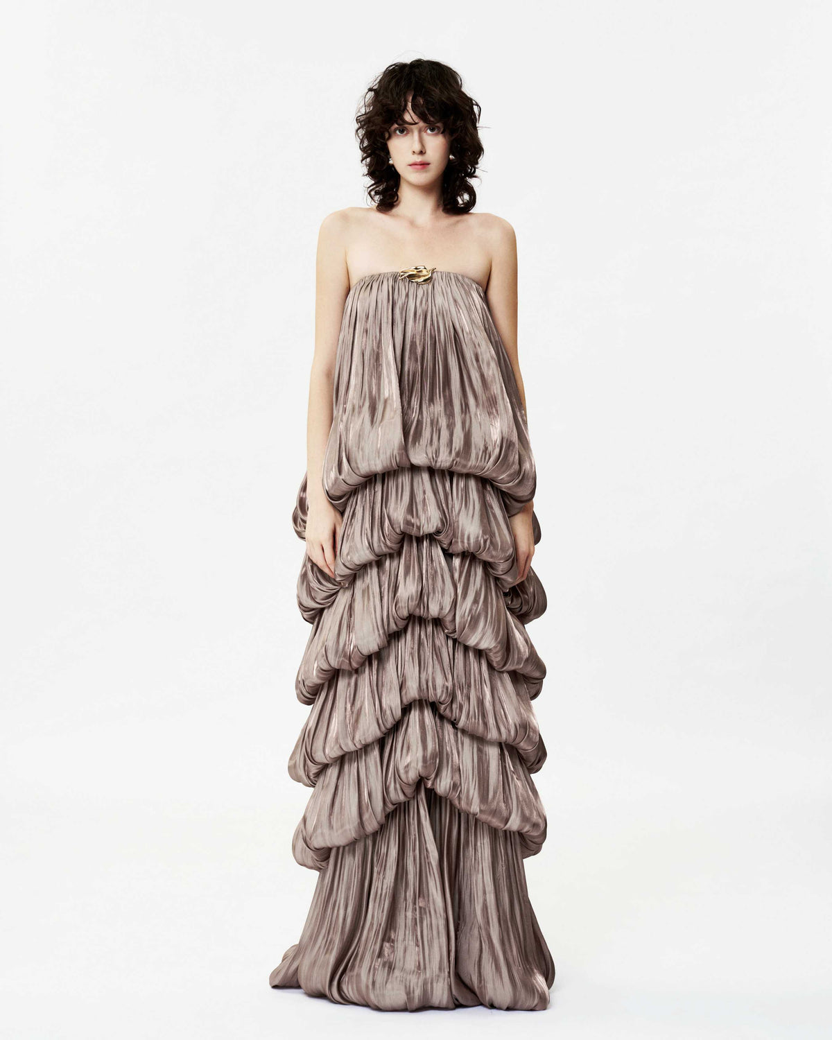Hylrek Strapless Tiered Maxi Dress In Grey