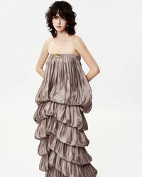 Hylrek Strapless Tiered Maxi Dress In Grey