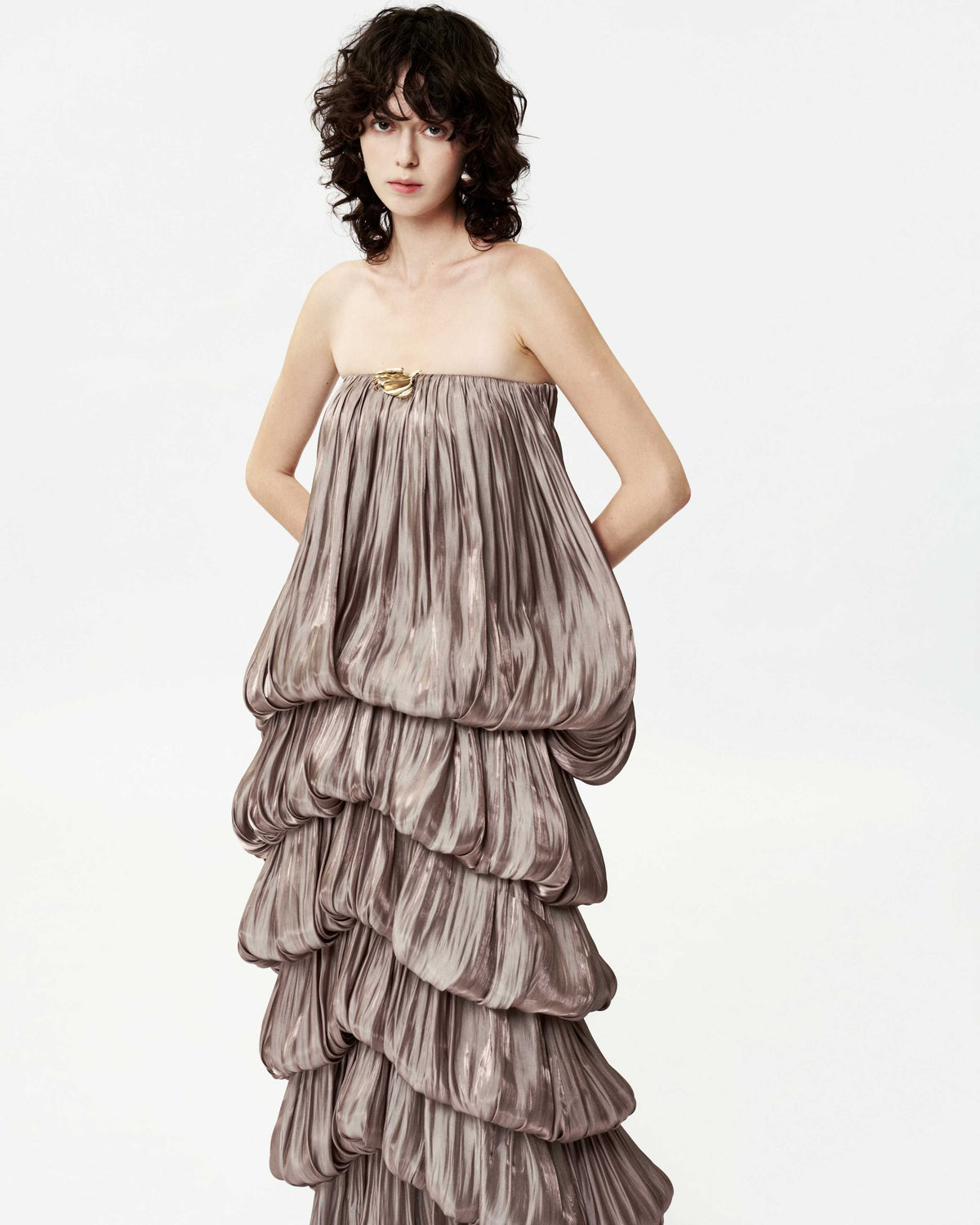Hylrek Strapless Tiered Maxi Dress In Grey