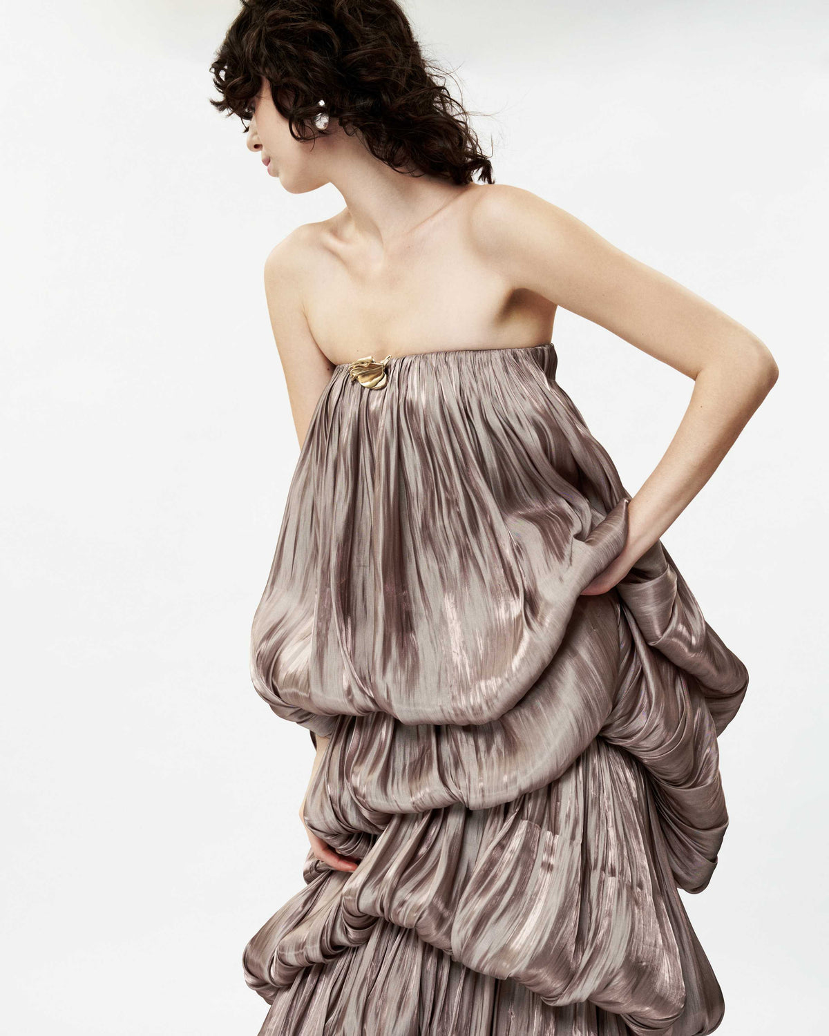 Hylrek Strapless Tiered Maxi Dress In Grey