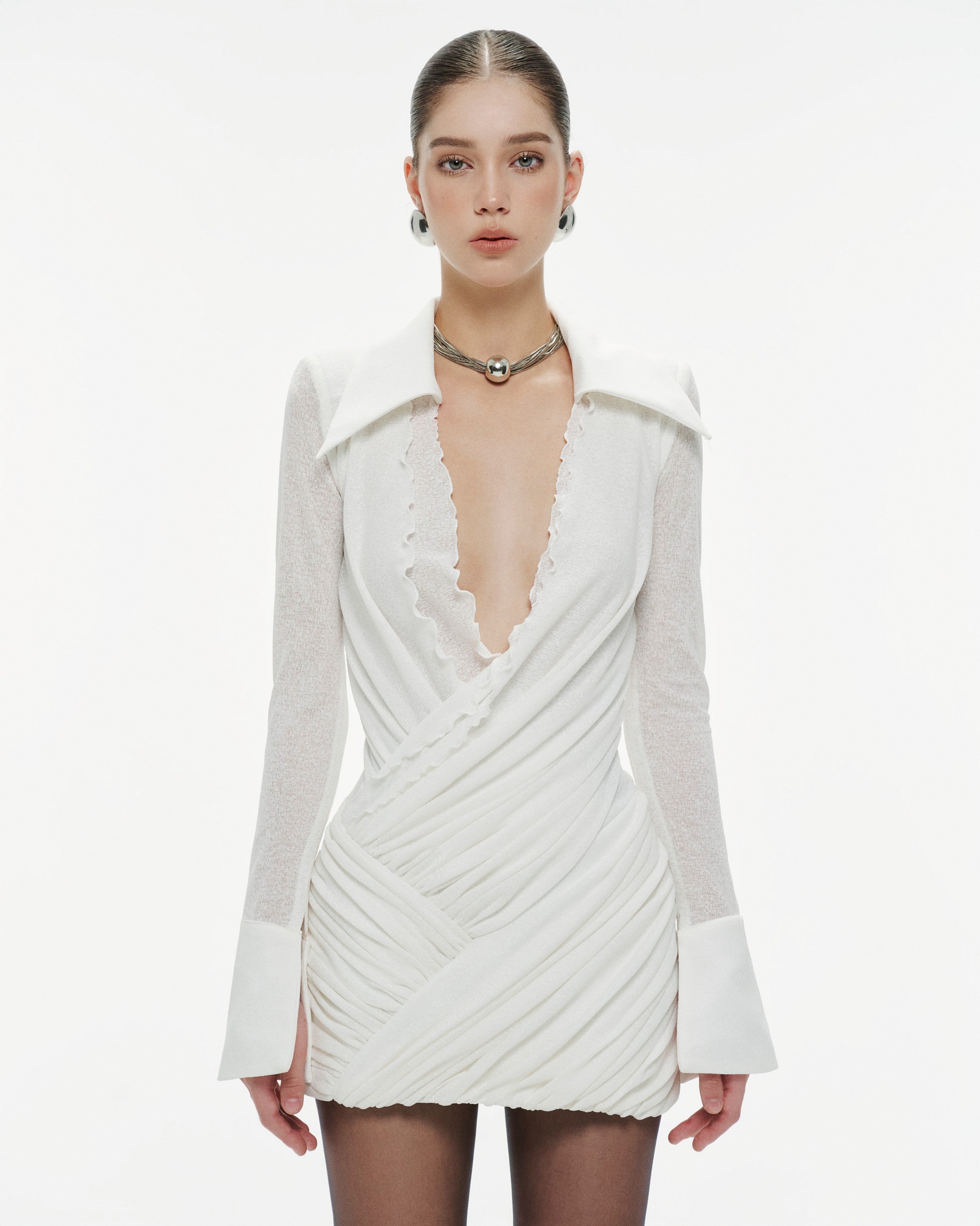 Ultharic Wrap-Style Knit Shirt Mini Dress