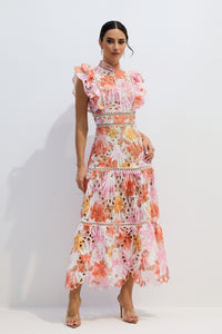 Cellini Print Lace Embroidered Maxi Dress