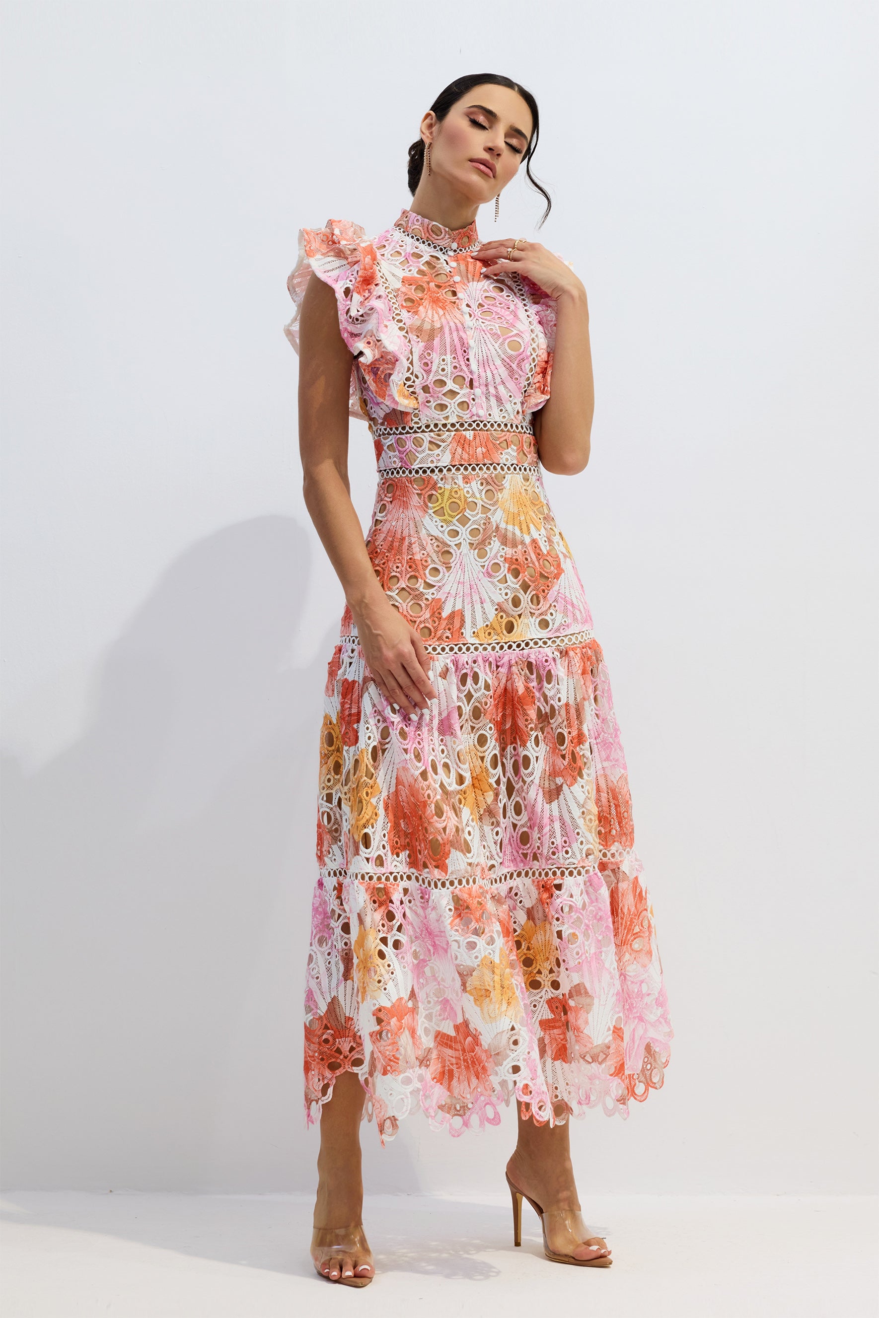 Cellini Print Lace Embroidered Maxi Dress