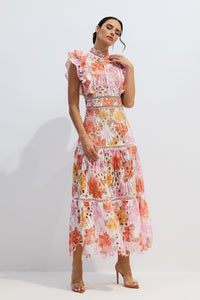 Cellini Print Lace Embroidered Maxi Dress