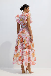 Cellini Print Lace Embroidered Maxi Dress