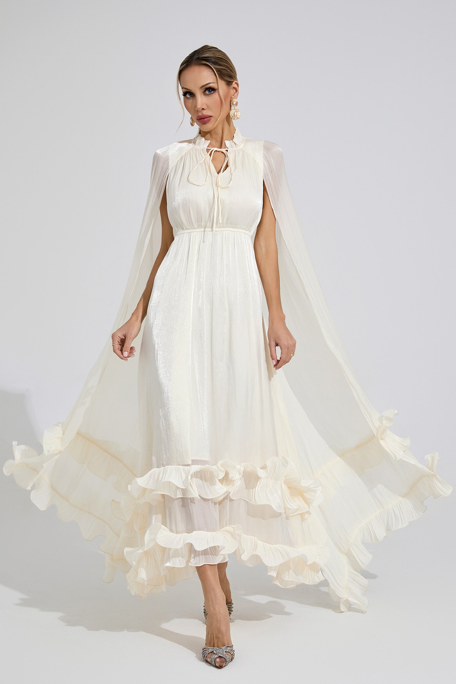 Beryvin Apricot Ruffle Maxi Dress