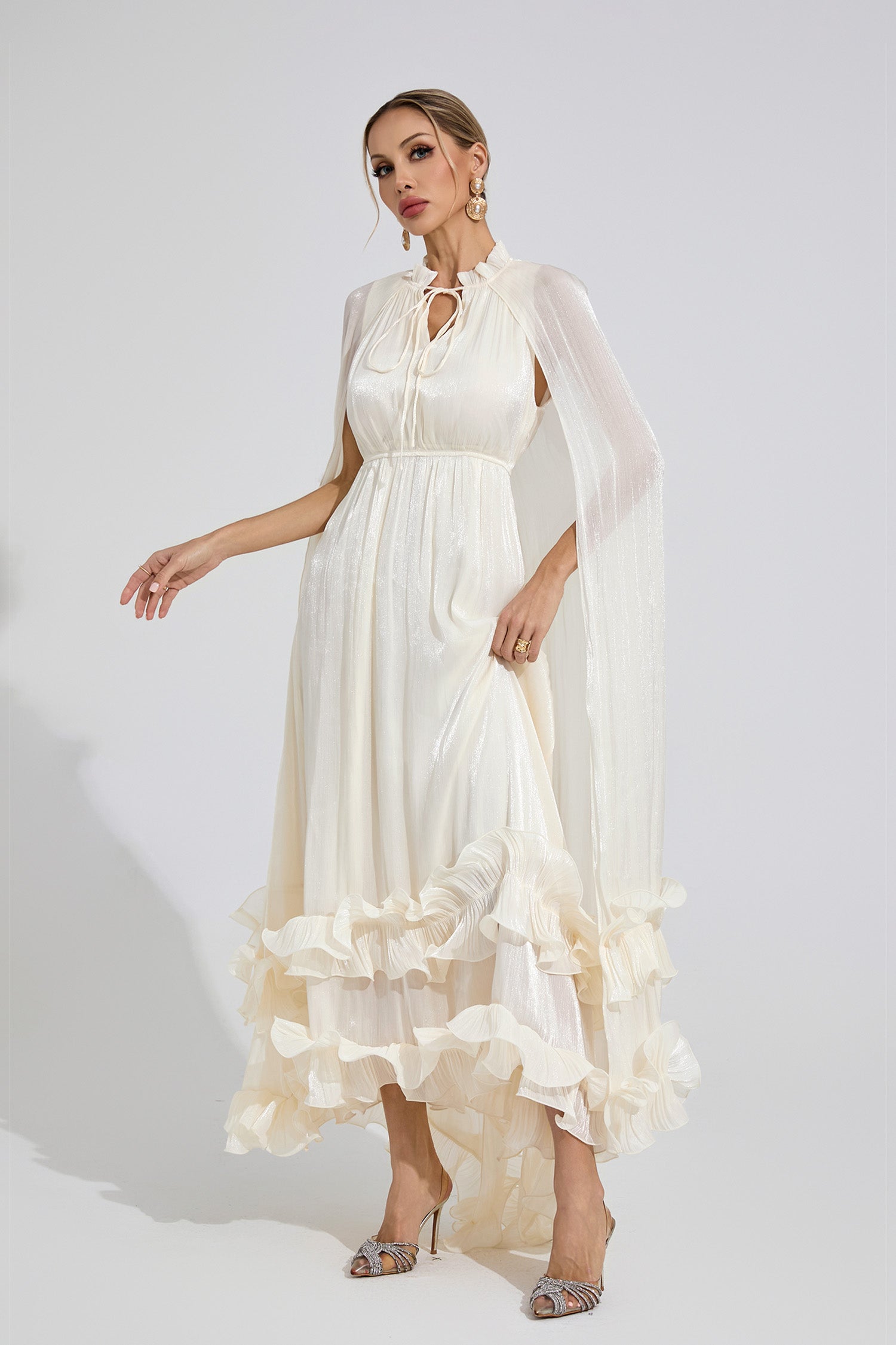 Beryvin Apricot Ruffle Maxi Dress