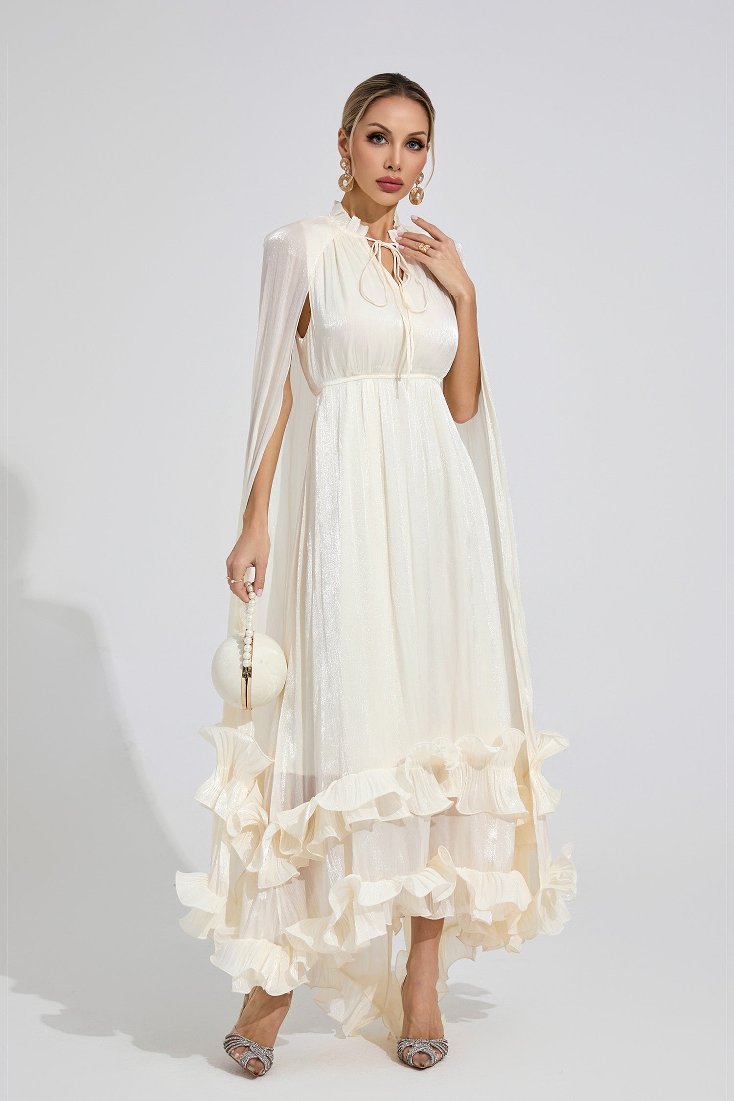 Beryvin Apricot Ruffle Maxi Dress