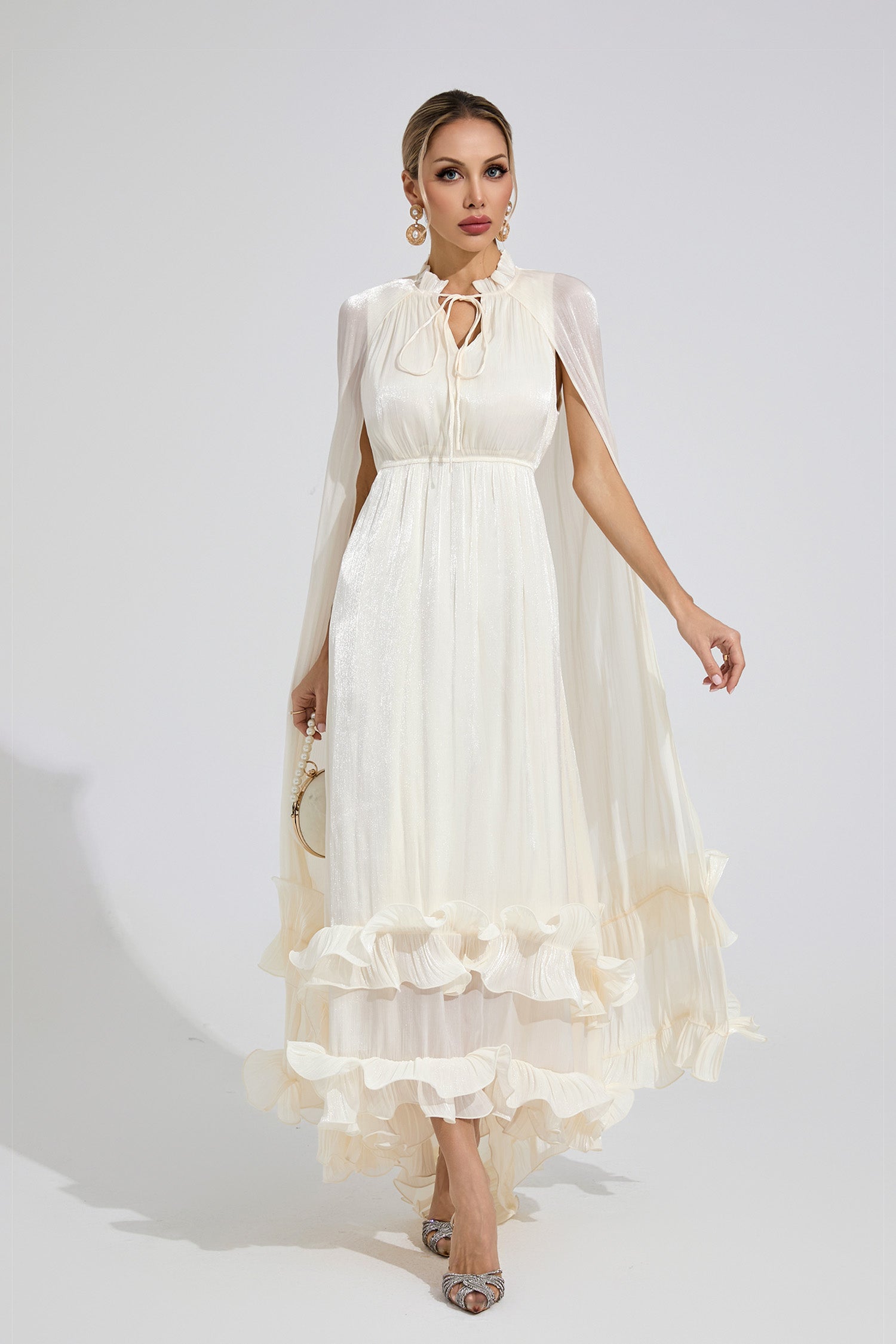 Beryvin Apricot Ruffle Maxi Dress